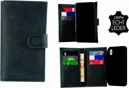 Samsung Galaxy S9 Plus - Bookcase - Portemonnee Hoes Echt leer Wallet case Antiek Turquoise