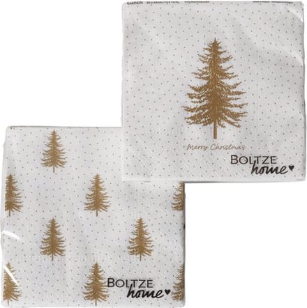 Boltze Servetten kerst wit / goud kerstboom. 2 sets van 20 stuks