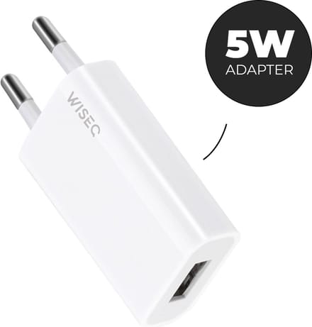 WiseQ Oplader USB - Compacte Laadstekker USB 5W/1A - Geschikt voor iPhone & Samsung - Wit