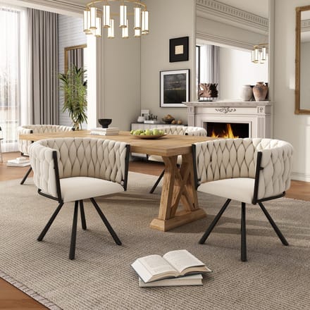 MODFU - Eetkamerstoelen Set Van 4 - Draaibaar - Modern - Voor Eetkamer - Fluweel - Beige