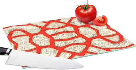 Glazen Snijplank - 28x20 - Koraal - Rood - Wit - Design - Snijplanken Glas