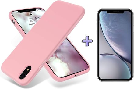 HB Hoesje Geschikt voor Apple iPhone XR - Siliconen Back Cover / Glazen Screenprotector - Roze