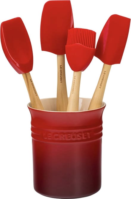 Le Creuset - Spatelset - Met spatelpot - Aardewerk - 5-delig - Kersenrood