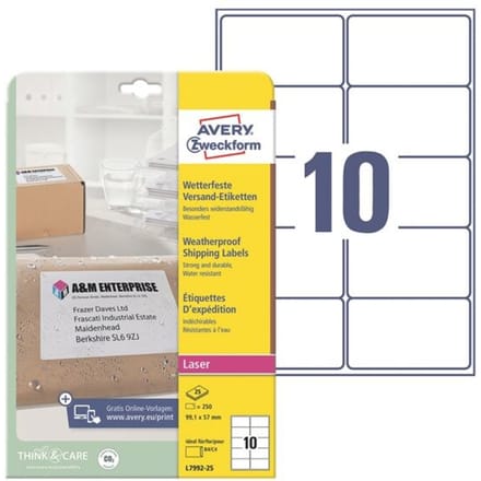Avery zelfklevende etiketten 1 x 57 mm wit 250 stuks