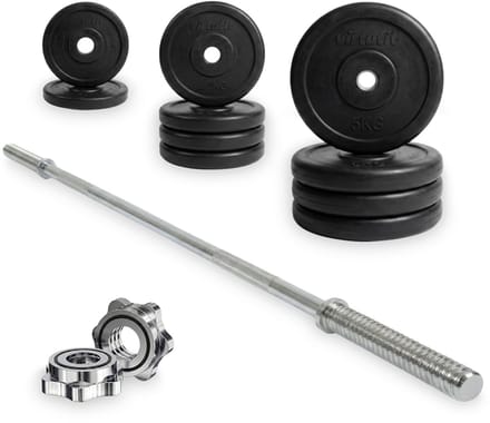 VirtuFit Rubberen Halterset - 40 kg - Volledige set - Incl. Halterstang, Halterschijven en Veerclipsluitingen