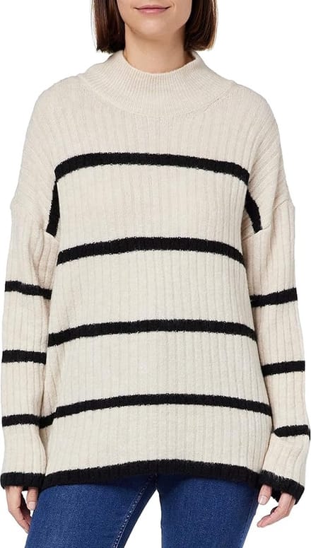 Only - Trui voor dames - Hoge kraag - Gestreept - Beige/zwart