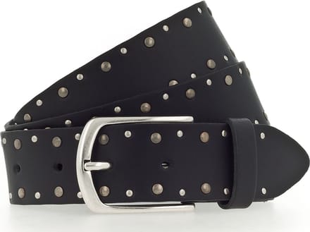 MUSTANG Leren Riem Rivet Leather Belt W75 Black Zwart