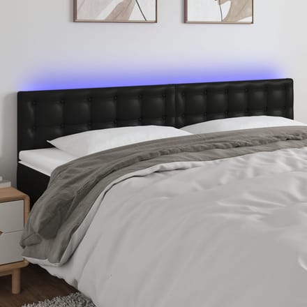 vidaXL - Hoofdbord - LED - 200x5x78/88 - cm - kunstleer - zwart