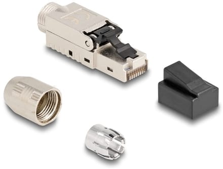 Delock RJ45 plug field-assembly Cat.6A with cable gland and dust cover toolfree