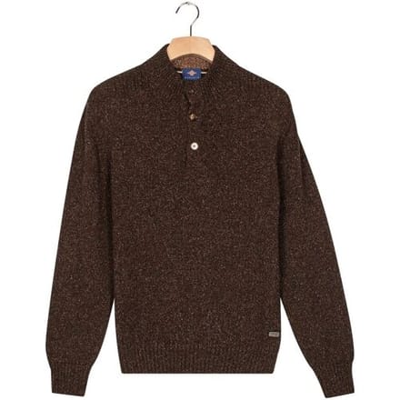 Baileys Trui Placket Buttons Single Knit Multicolor Donker Bruin / male