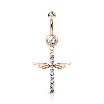 Navelpiercing kruis met wings - rose - LMPiercings
