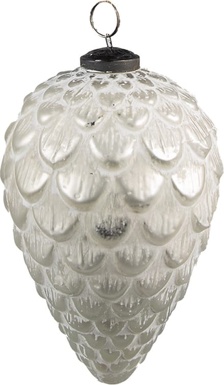Clayre & Eef Kerstbal Overig Ø 8 cm Zilverkleurig Wit Glas Kerstballen