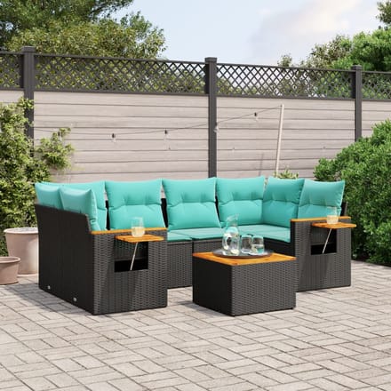 vidaXL - 7-delige - Loungeset - met - kussens - poly - rattan - zwart