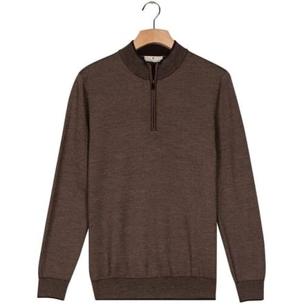 Thomas Maine Trui Half Zip Two Color Herringbone Jacquard Knit Bruin / male