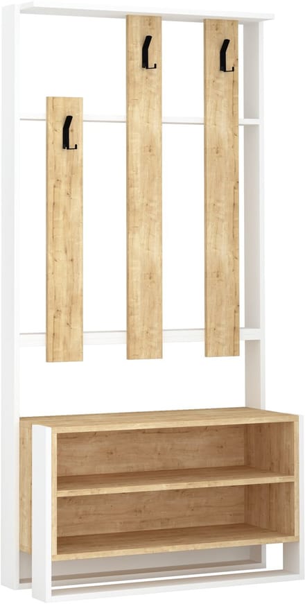 Hocus Picus Kapstok Staand 3 Haken - Wit/Eiken - 36x180 cm