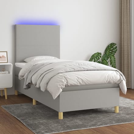 vidaXL - Boxspring - met - matras - en - LED - stof - lichtgrijs - 100x200 - cm