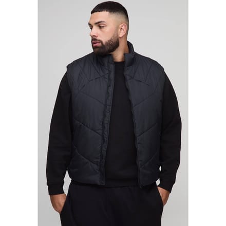 Plus Abstract Gequilt Funnel Neck Gilet in Zwart | Black | Size 2XL