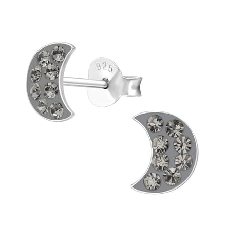 Princess Oorbellen Moon Grey - 925 Zilver E-Coating - Maan - 7x5mm