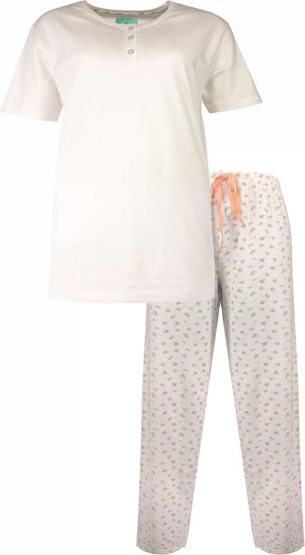 Tenderness Dames Pyjama - Katoen - Polo Sluiting - Wit - Maat M