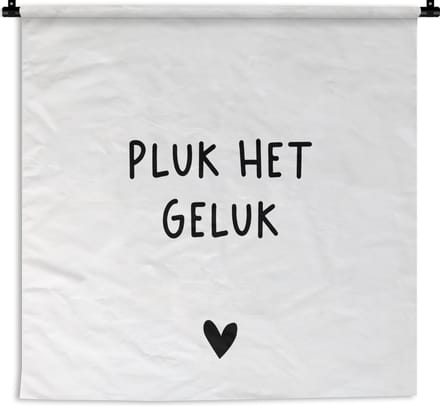 Wandkleed - Quotes - Geluk - Hart - 120x120 cm - Wandtapijt