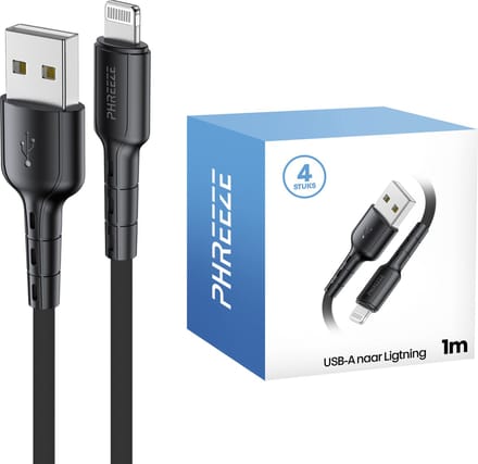 Kabel geschikt voor iPhone met Lightning naar usb kabel - 4 pack - 1 meter - Phreeze
