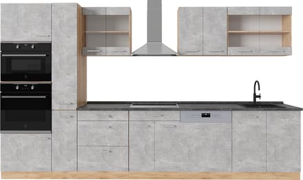 Vicco R-Line Complete keuken – 350 cm, WB Antraciet Beton/gouden eik