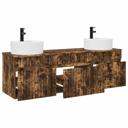 vidaXL - Badkamerkast - set - 3 - st - Gerookt - eiken - 49 - x - 44,5 - x - 65 - cm