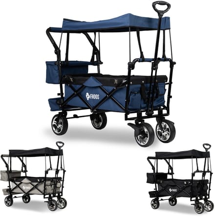 FINOOS – Opvouwbare Bolderkar / Bolderwagen opvouwbaar – dakje – extra's – Blauw