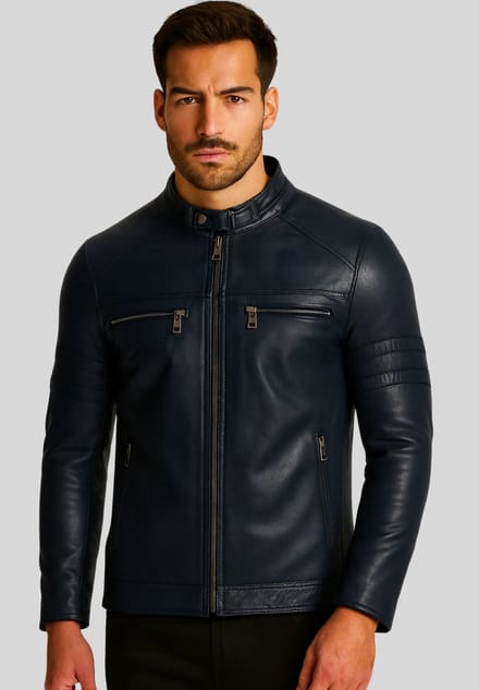 JONES Leren Jas - Heren Jas - Blauw - Maat S