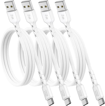 Usb A naar usb C kabel - 4 stuks - Usb C naar usb - Oplaadkabels voor smartphone, tablet, ereader, accessoires met usb C ingang - Voordeelpak - 2 meter - Wit