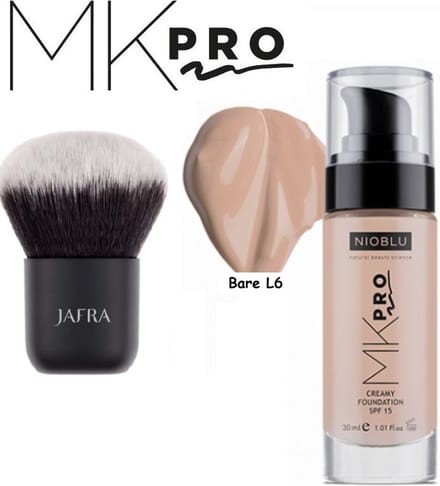 NIOBLU - MKPro - Creamy - Foundation - SPF 15 - Bare L6 - met - Kabuki - kwast