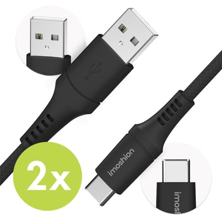 imoshion Kabel Duopack - USB C naar USB A Kabel - 1 meter - USB-C Oplader Kabel - Zwart