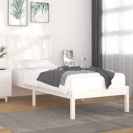 vidaXL - Bedframe - massief - grenenhout - wit - 90x190 - cm