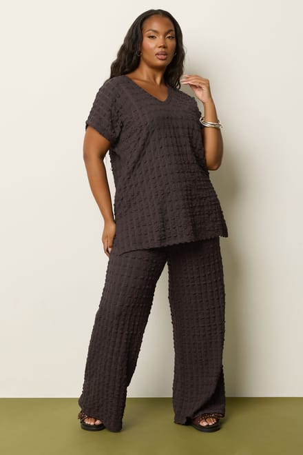 Yours Chocoladebruine Bubble Textured Wijde Broek Size Regular > 44