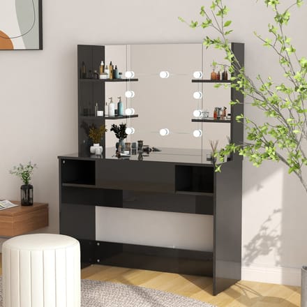 vidaXL - Kaptafel - met - LED-verlichting - 100x40x135 - cm - MDF - glanzend - zwart