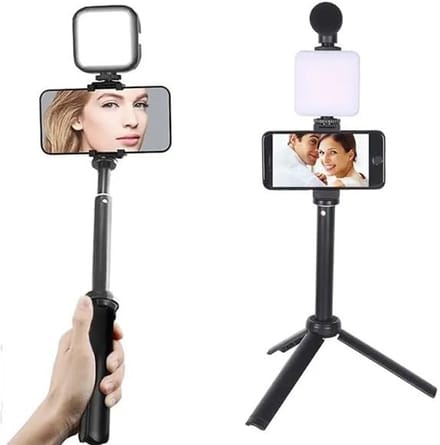 Videostatief met Microfoon – Lichtgewicht & Draagbaar – Voor Smartphone & Camera – Microfoon – Statief – LED-verlichting