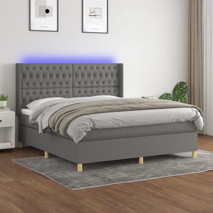 vidaXL - Boxspring - met - matras - en - LED - stof - donkergrijs - 180x200 - cm