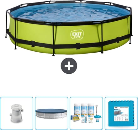 EXIT Rond Lime Frame Zwembad - 360 x 76 cm - Inclusief Pomp Afdekzeil - Onderhoudspakket - Vloertegels - Nu extra voordelig