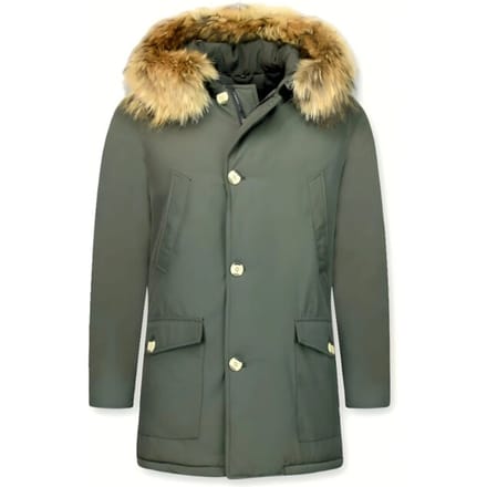 Enos Lange parka jas met bontkraag