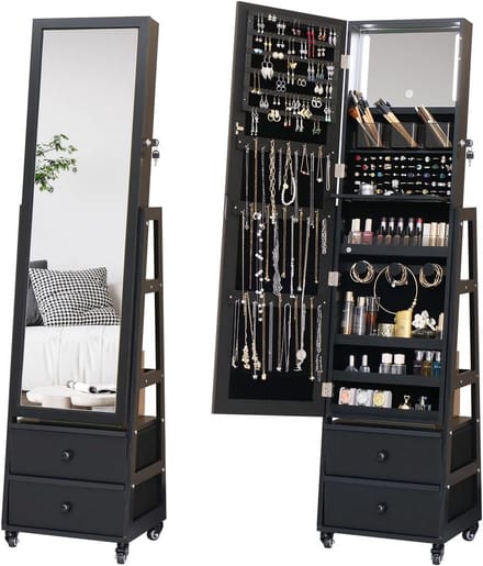 Grote Sieradenschrank met Spiegel en Opbergruimte Zwart