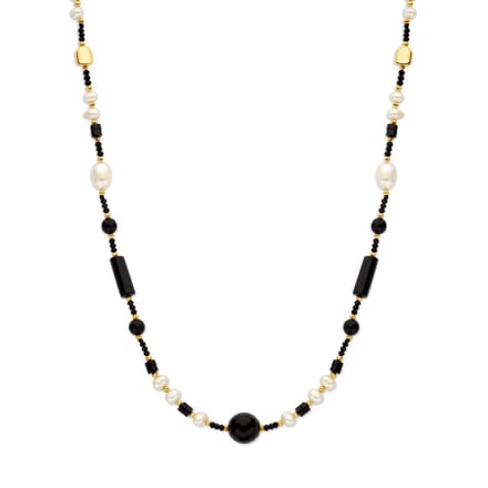 collier parel en onyx 48 + 3 cm 3 micron zilver verguld (geel)