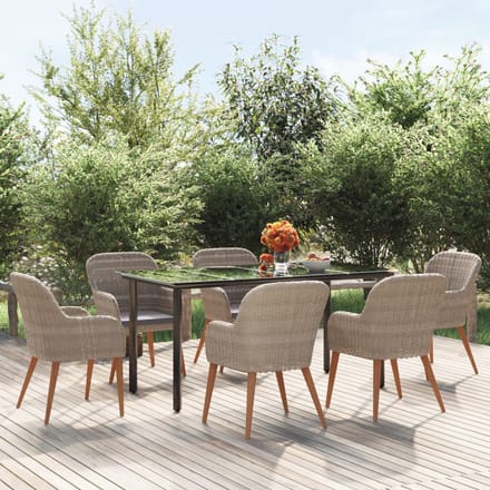 vidaXL - 7-delige - Tuinset - met - kussens - bruin