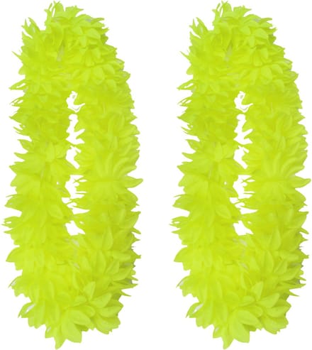 Partyxplosion Hawaii slinger - 2x - neon geel - 1 m - polyester - feestartikelen