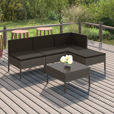 vidaXL - 5-delige - Loungeset - met - kussens - poly - rattan - grijs