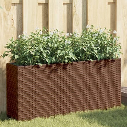 vidaXL - Plantenbak - met - 2 - potten - 90x20x40 - cm - poly - rattan - bruin