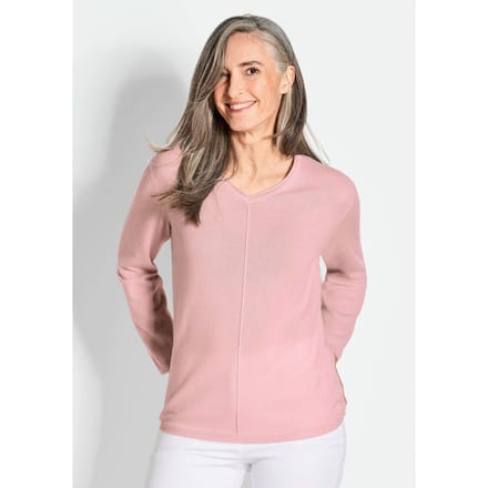 Pullover van kasjmier met V-hals - rosé - Gr. 48 van Goldner Fashion