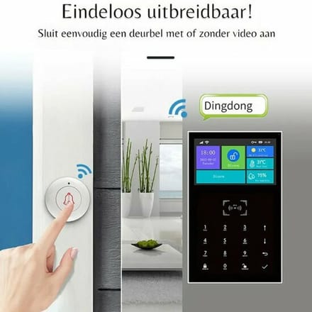 Alarmsysteem | Wifi | 4G doormelding | Helder display | Deur sensor | PIR sensor | Afstandsbediening | Sirene | Wit