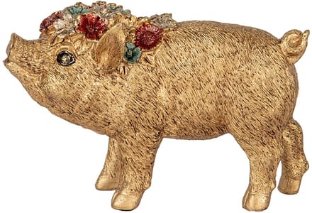 Clayre & Eef Decoratie Beeld Varken 20x7x13 cm Goudkleurig Kunststof