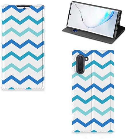 Samsung Galaxy Note 10 Hoesje met Magneet Zigzag Blauw
