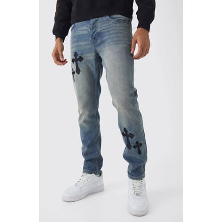 Slim Rigid Cross Geborduurde Jeans | Antique Blue | Size 28R